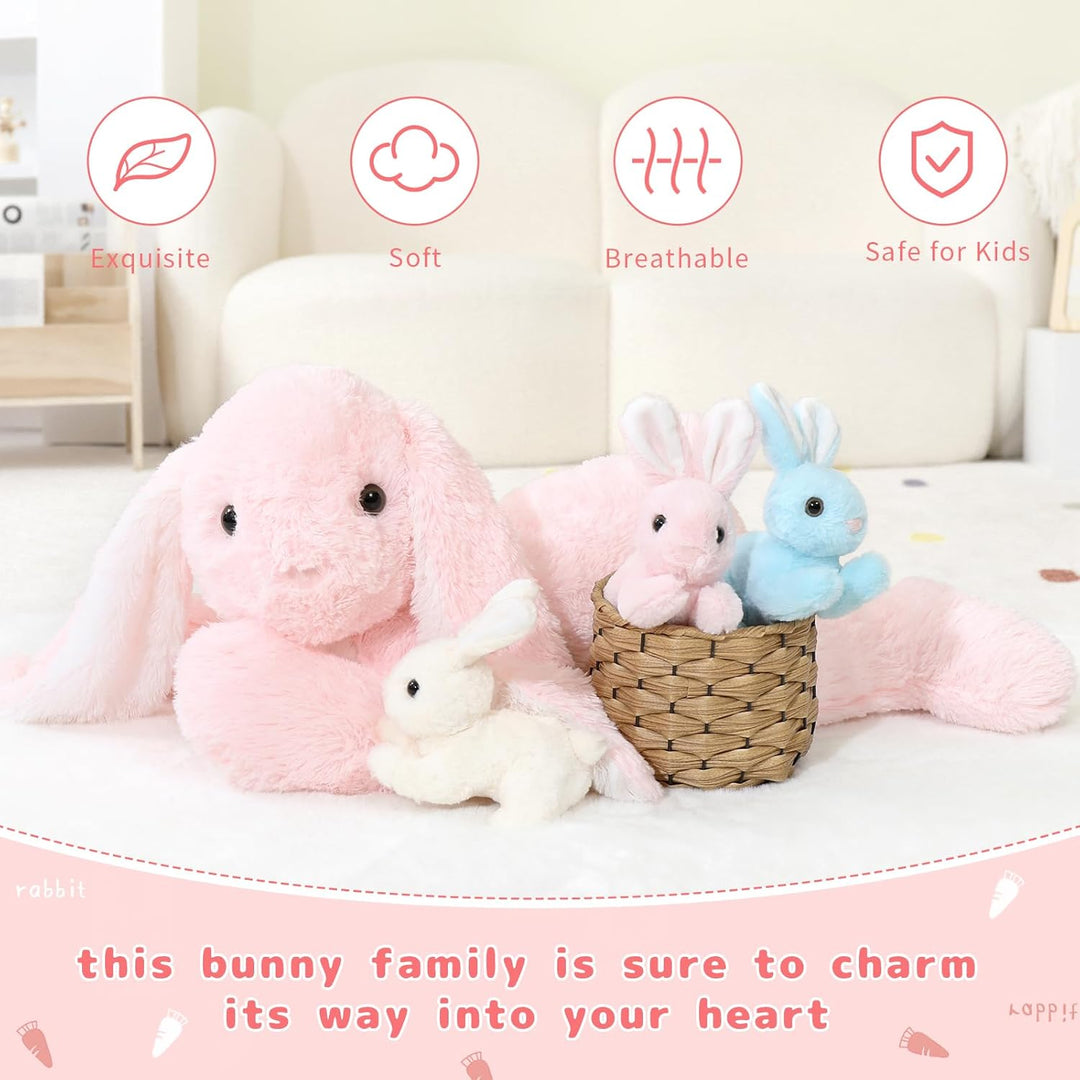 MorisMos gross Osterhase Kuscheltier XXL mit Baby im Bauch, 60cm lang Pink Hase plüschtier stofftier