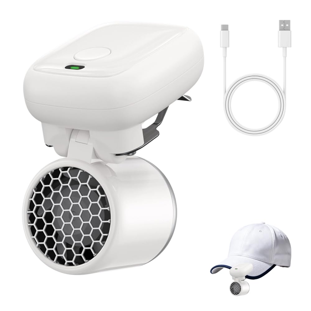 DONGKER Mini Clip-Ventilator für Baseball Cap, Faltbare Freihändig Tischventilator, 1200mAh 3 Geschw
