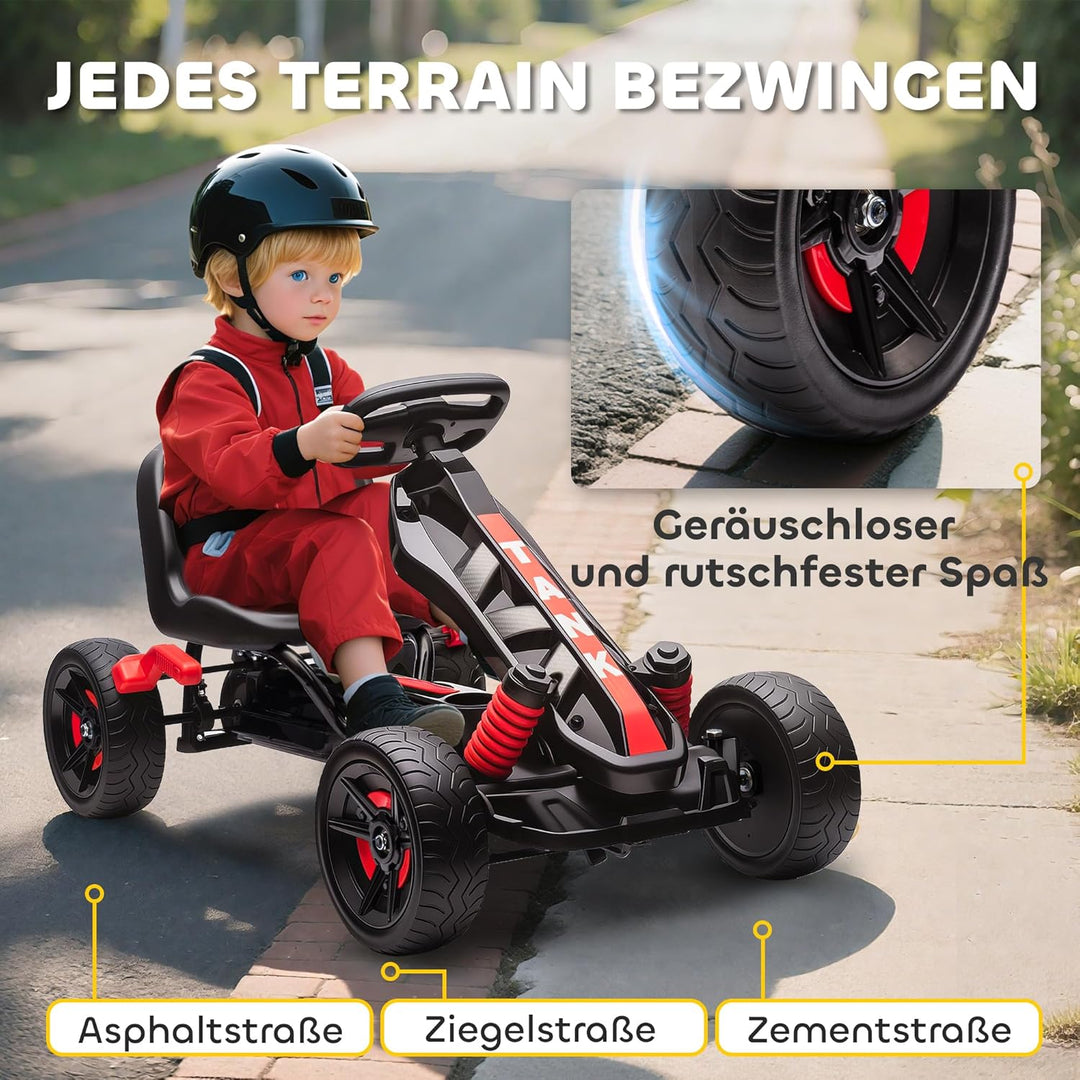 AIYAPLAY Gokart Tretauto mit Handbremse, Automatisches Kupplungssystem, Vor- und Rückwärtsgang, Tret