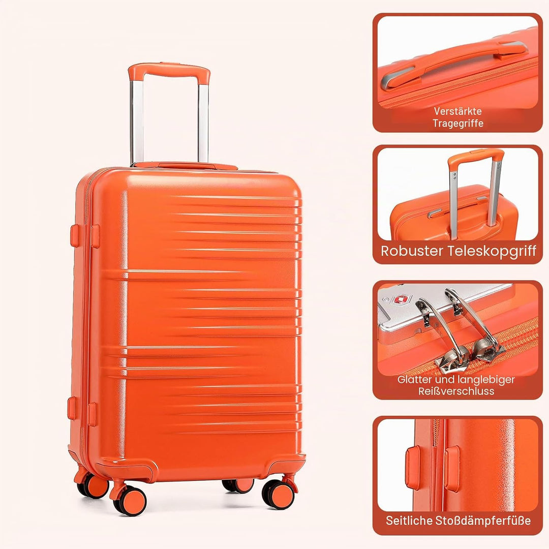 British Traveller Reisekoffer Set Handgepäck Koffer Trolleys Hartschalenkoffer ABS+PC mit 4 Spinnerr