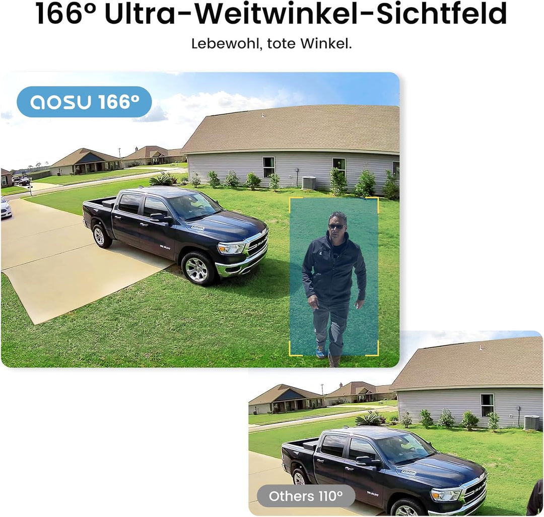 aosu 2K 3MP UHD Überwachungskamera Aussen Solar Akku 4 Cam Kit & 3K 5MP Überwachungskamera Aussen Ka