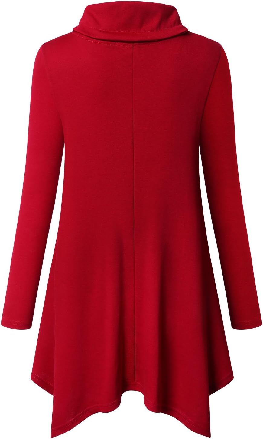 Amrto Damen Tunika Tops Turtleneck Langarm Shirts Bluse Hemd Pullover Mit Taschen XXL #2-rot, XXL #2