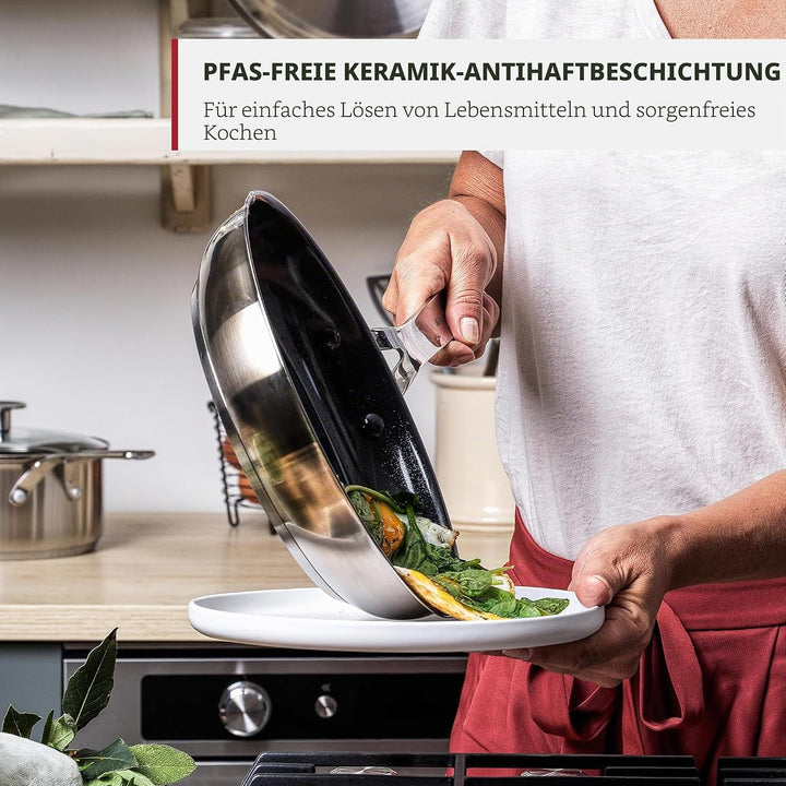 KitchenAid Stainless Steel 20cm, 24cm & 28cm Bratpfannen-Set, PFAS-Freie Gesunde Keramische Antihaft