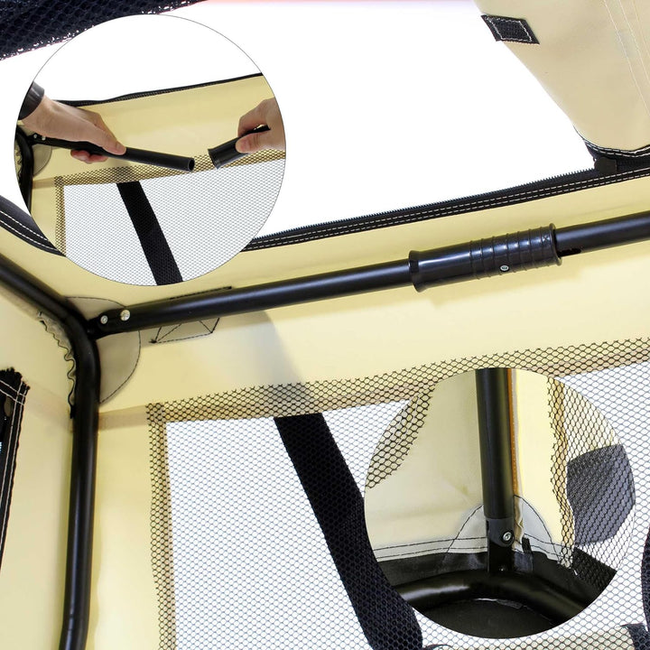 Fudajo Faltbare Transportbox in Beige für Haustiere, Grösse XL (80x58x56cm), Tragegriff, Liegedecke