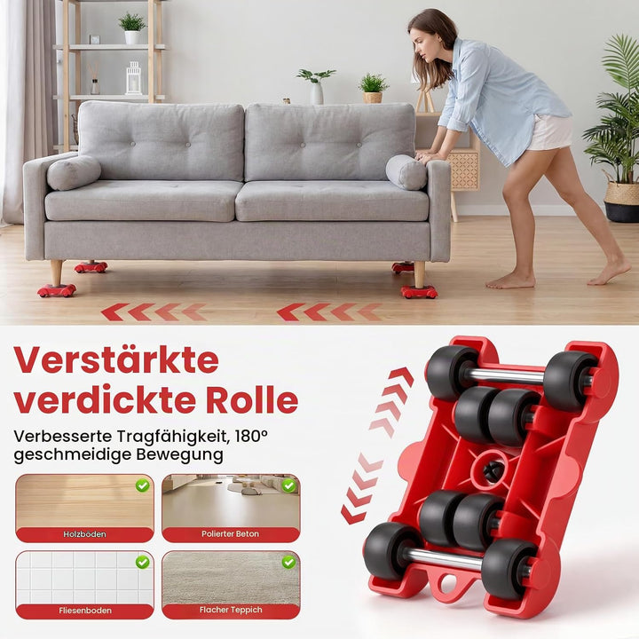 Möbel Transportroller Set, Möbeltransport Set mit 4 Möbelroller und Lastenheber, Möbeltransporter Mö