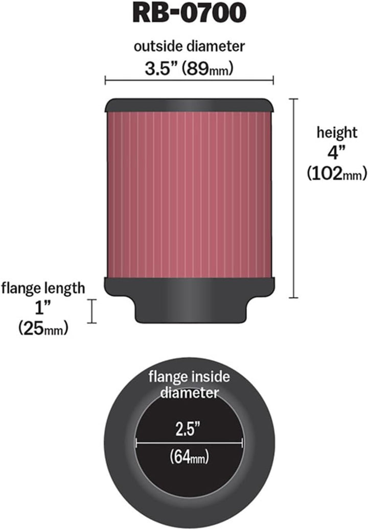 K&N RB-0700 Waschbarer und wiederverwendbarer KFZ und Motorrad Universal Gummi Filter, Rot