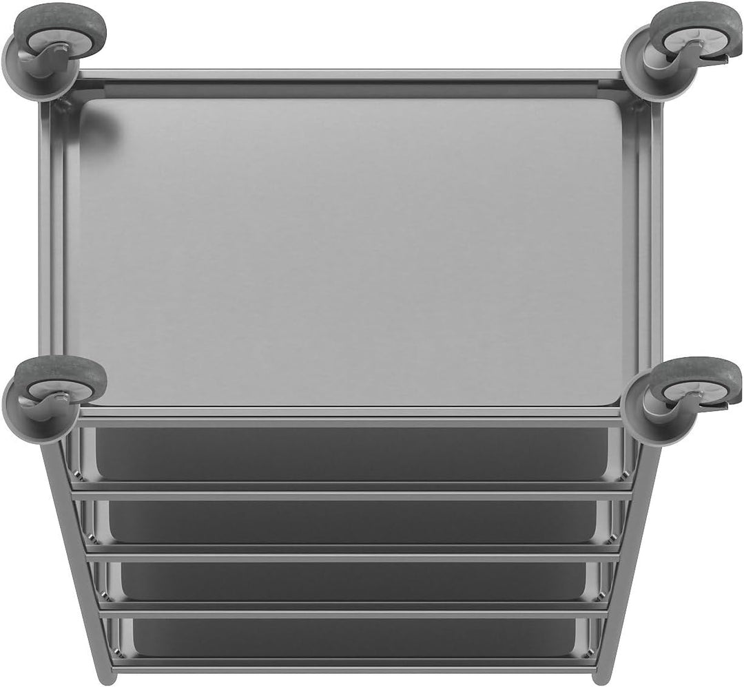 eurokraft Basic | Edelstahl-Servierwagen | 5 Etagen, LxBxH 705 x 405 x 1300 mm