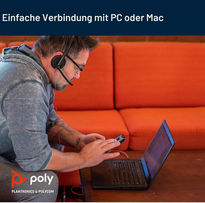 Plantronics – Blackwire 3220, kabelgebundenes Headset – Zwei-Ohr-Headset (Stereo) mit Mikrofonarm –