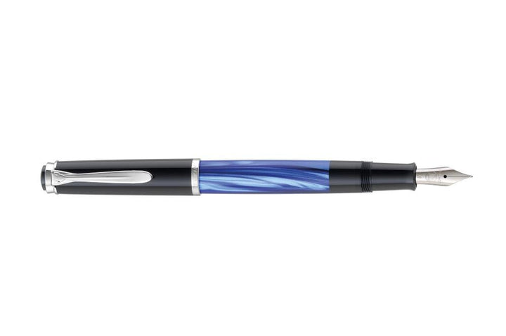 Pelikan 801874 Kolbenfüllhalter M205 Blau-Marmoriert, Feder M in Faltschachtel, Feder M
