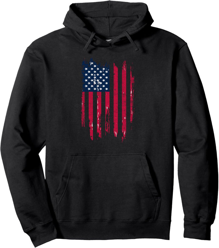 USA Flag Distressed American Flag Red White Blue Gift Pullover Hoodie