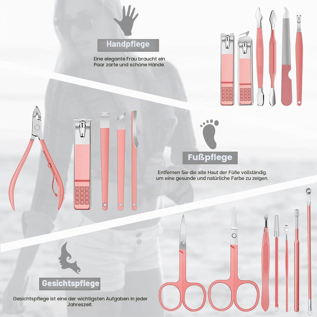 Leipple Maniküre Set Professionelles Nagelknipser Kit Pediküre Kit -18 stücke Pflegeset aus Edelstah