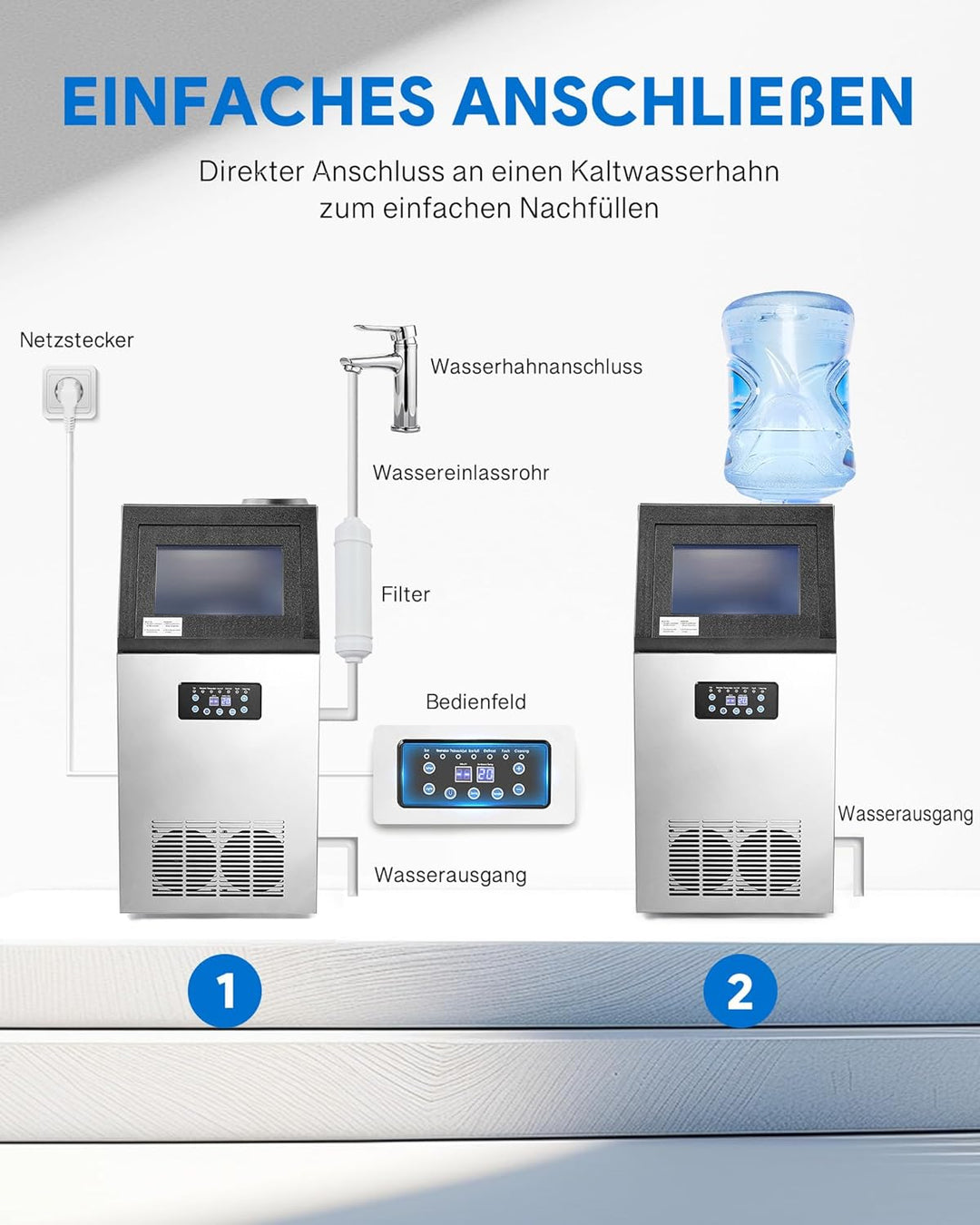 CO-Z Gastro Eiswürfelmaschine 73kg/24h, Edelstahl Eiswürfelbereiter mit Selbstreinigung, 45 Würfel i