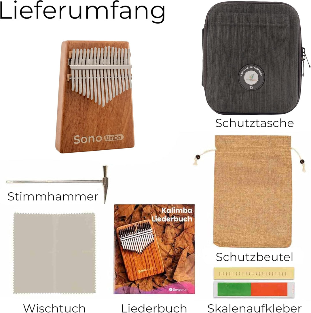 Sonolimba "Kalimba mit 17 Tasten" - Daumenklavier aus hochwertigem Akazienholz - Finger Thumb inkl.