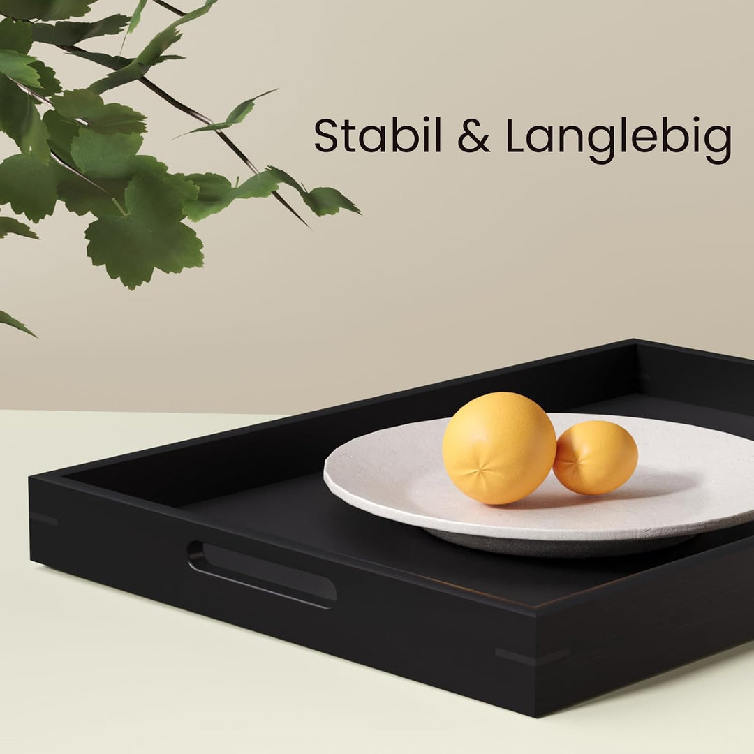 Fibogollo 2er Set Bambus Serviertablett, Deko Tablett Serviertabletts mit Griffen,Gross Küchentablet