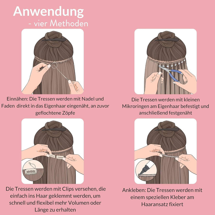hair2heart Echthaar Tressen zum Einnähen Extensions Gewellt - 40cm 100g 6/3 dunkelblond gold #4 Brau