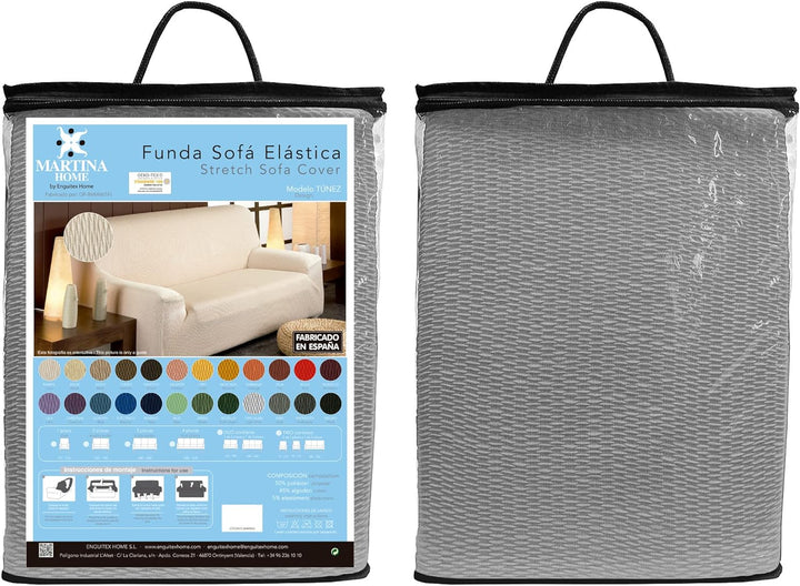 Martina Home Tunez Elastischer Sofabezug, Baumwolle Kunststoff, grau (Alma), 4-Sitzer (220 bis 260 c