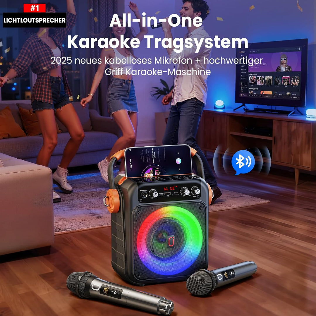 JYX Karaoke Anlage Mit 2 Mikrofonen: Tragbare Karaoke Maschine Bluetooth 5.3 Light Speaker, Pa Anlag
