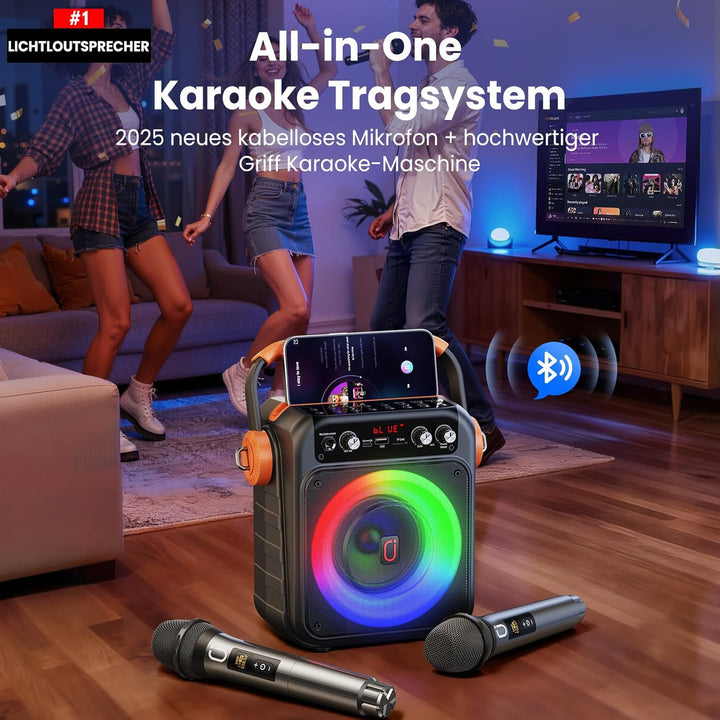 JYX Karaoke Anlage Mit 2 Mikrofonen: Tragbare Karaoke Maschine Bluetooth 5.3 Light Speaker, Pa Anlag