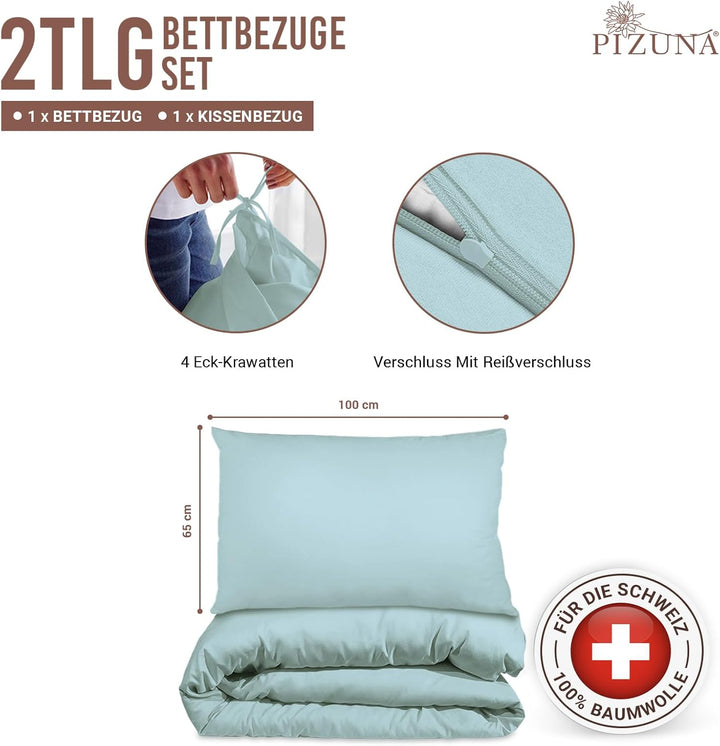 Pizuna 400 Fadenzahl aus Baumwolle Bettwäsche Baby blau, 100% Langstaple Baumwolle Bettbezug und Kis