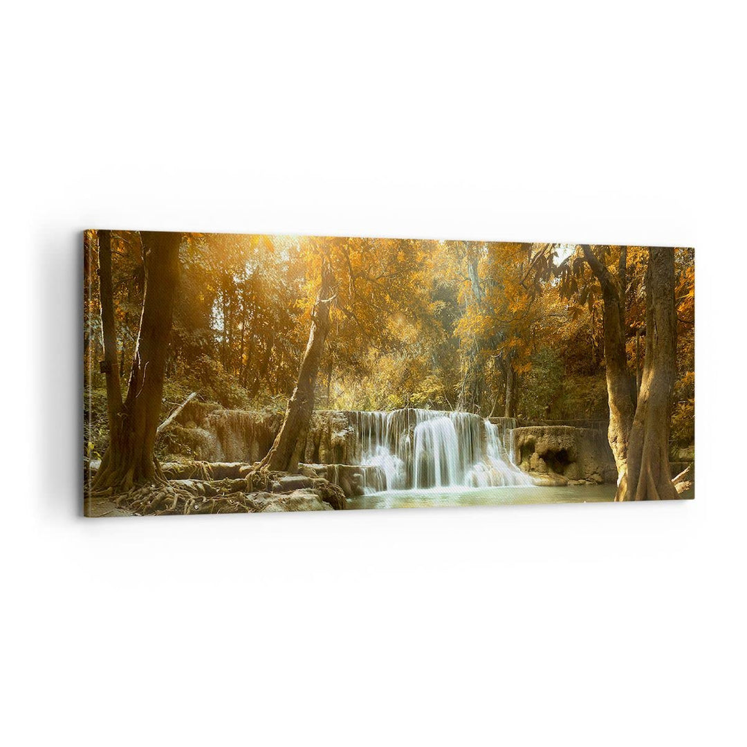 Panorama Bilder auf Leinwand 100x40cm Leinwandbild Park Wasserfall Wasser Gross Wanddeko Bild Schlaf