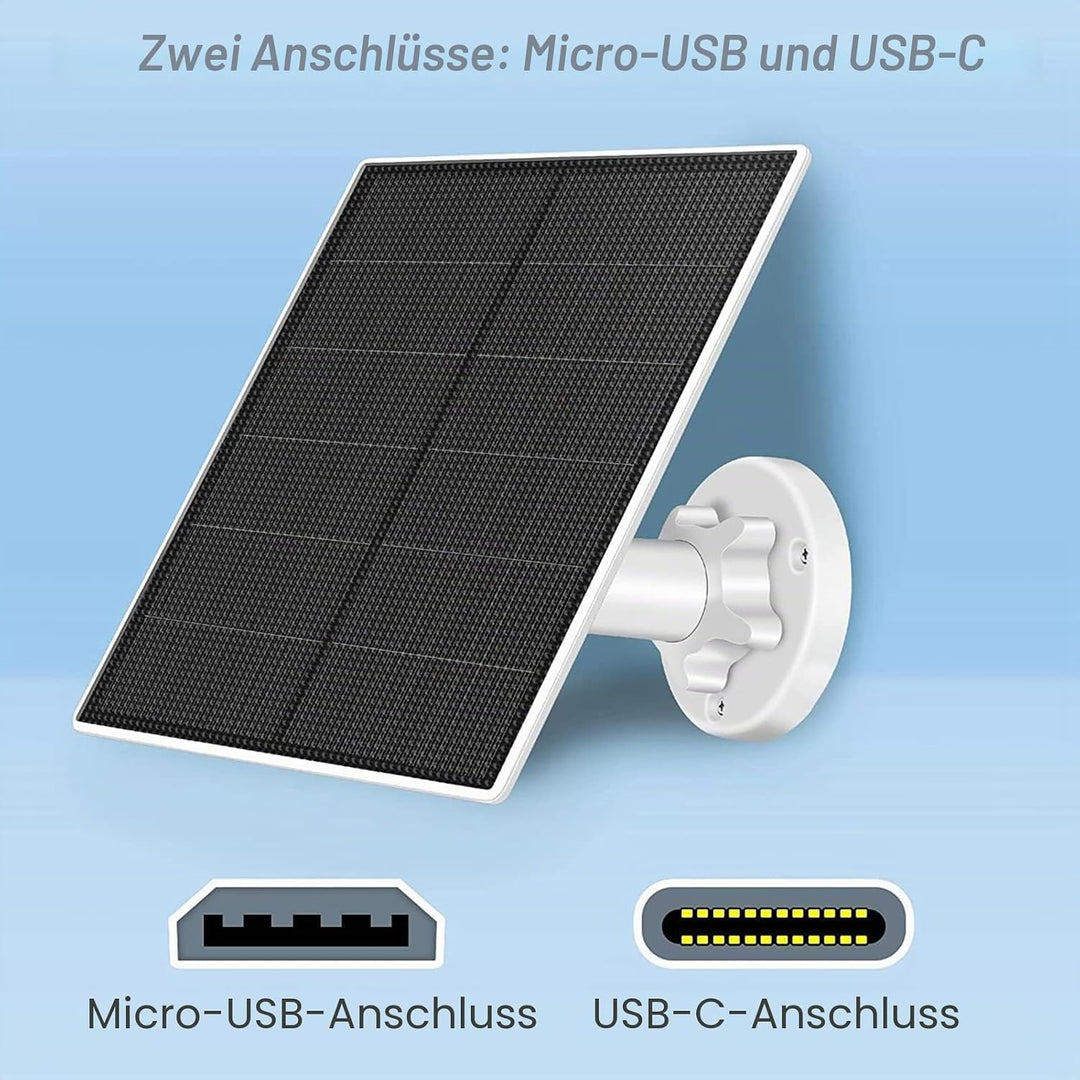 Solarpanel für Überwachungskamera, 5W Solarpanel für DC 5V Sicherheitskamera, Micro USB &amp; USB-C Ansc
