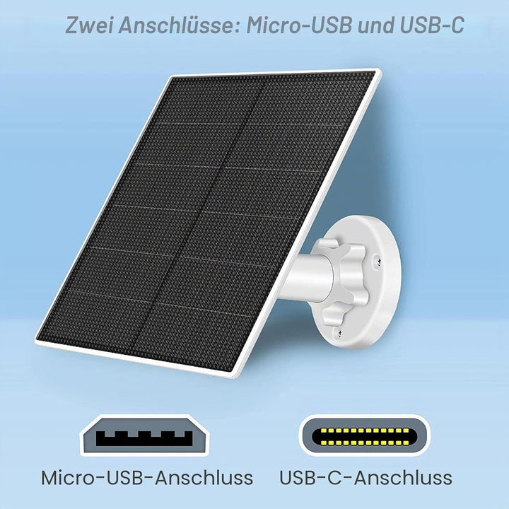 Solarpanel für Überwachungskamera, 5W Solarpanel für DC 5V Sicherheitskamera, Micro USB &amp; USB-C Ansc