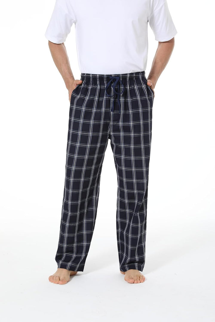 Jveyvth Herren 100% Baumwolle Pyjamahose, Gewebte kariert Schlafhose Loungewear Pyjama Hose mit Tasc