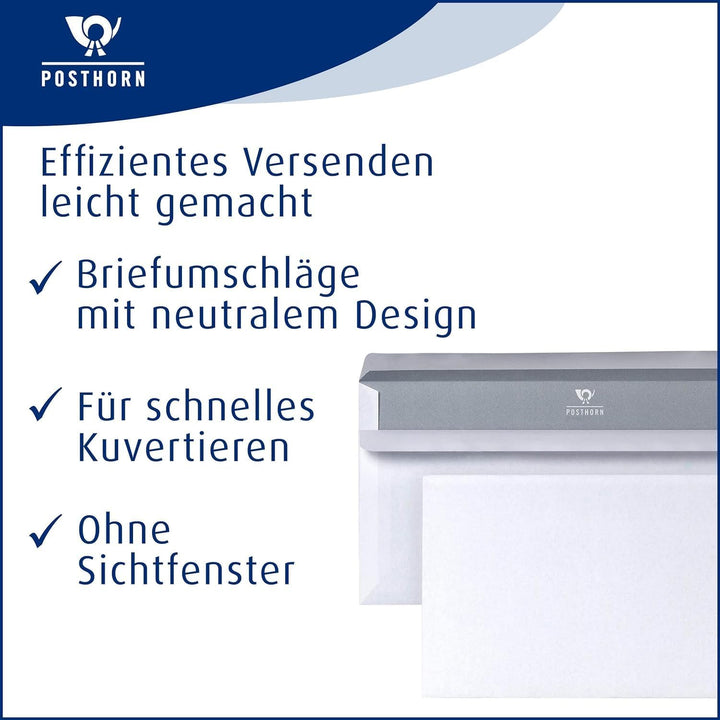 POSTHORN Briefumschläge Din lang (1000 Stück) | Briefumschlag ohne Fenster selbstklebend | Din lang