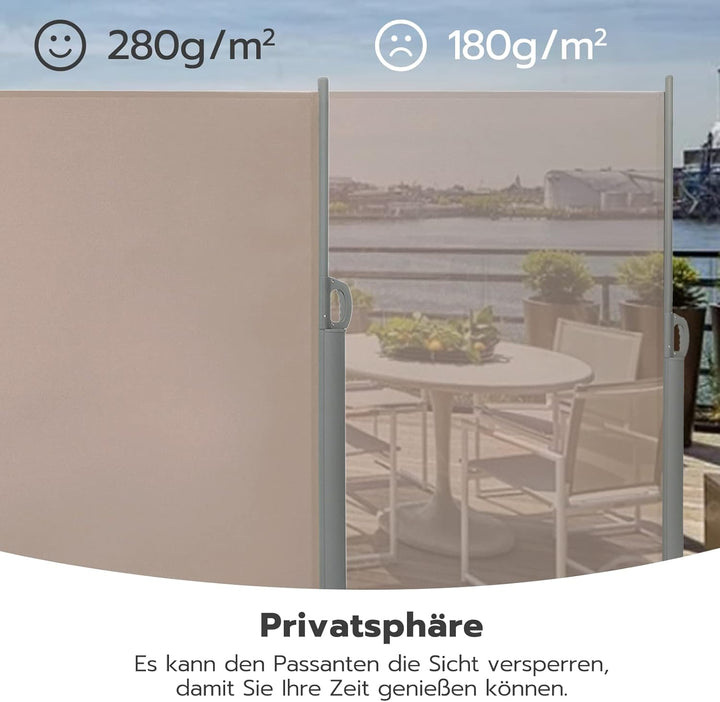 LARMNEE Seitenmarkise, ausziehbar, 180 x 300 cm, Sichtschutz, Sonnenschutz, Blickdicht, Seitenrollo,