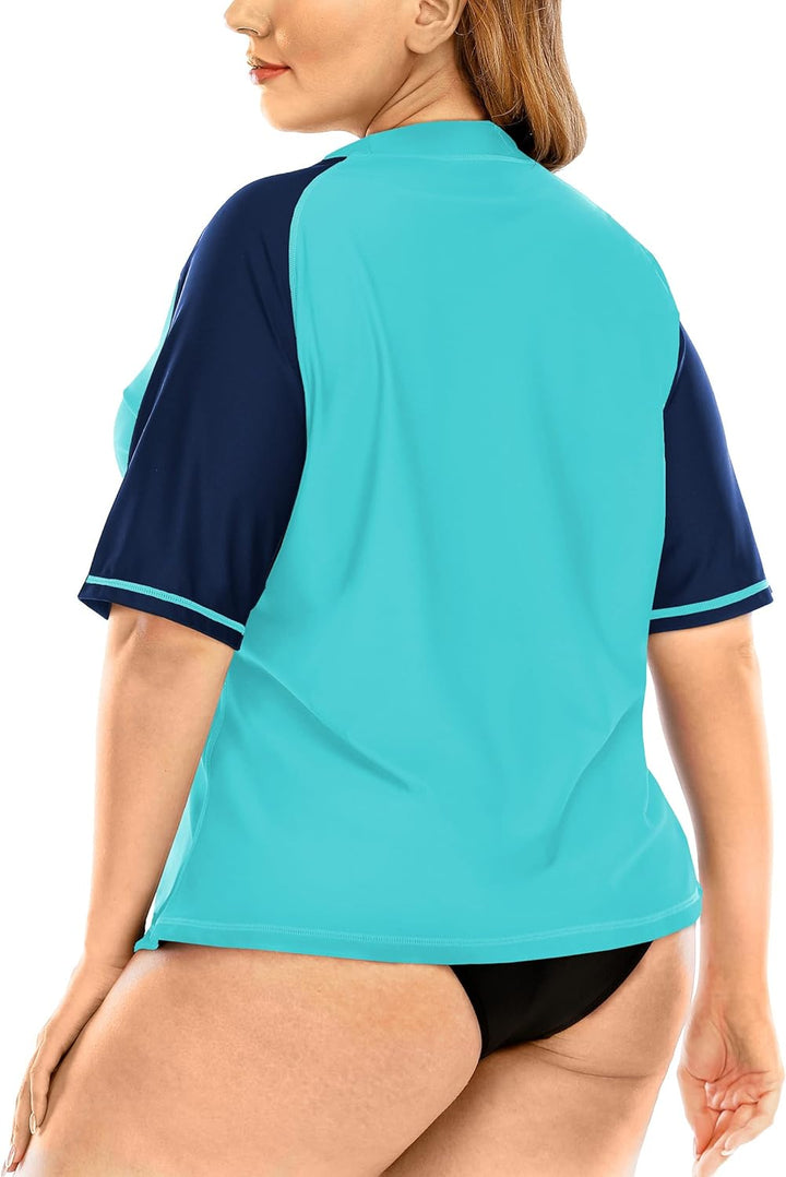 Halcurt UV Shirt Damen Übergrösse Rash Guard Kurzarm UPF 50+ Badeshirt UV Schutz Schwimmshirt Schnel