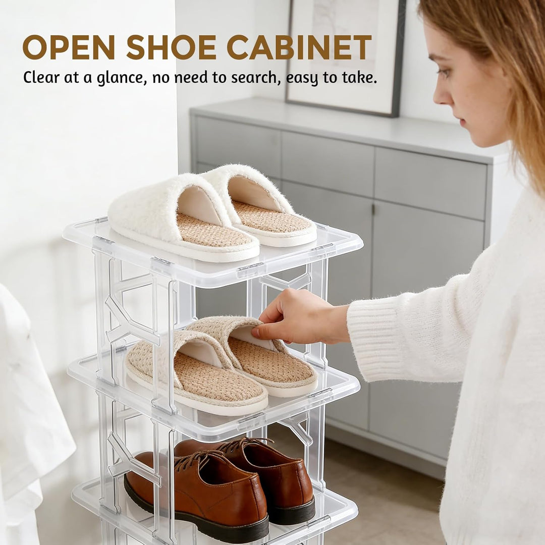 8 Stück Transparente Schuhregale, Schuhboxen Stapelbar, Abnehmbarer Schuhschrank für Hausschuhe, Tur
