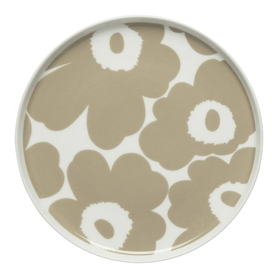 Marimekko - Teller, Kuchenteller, Frühstücksteller- Oiva-Unikko - Weiss-Beige - Steinzeug - D:20 cm