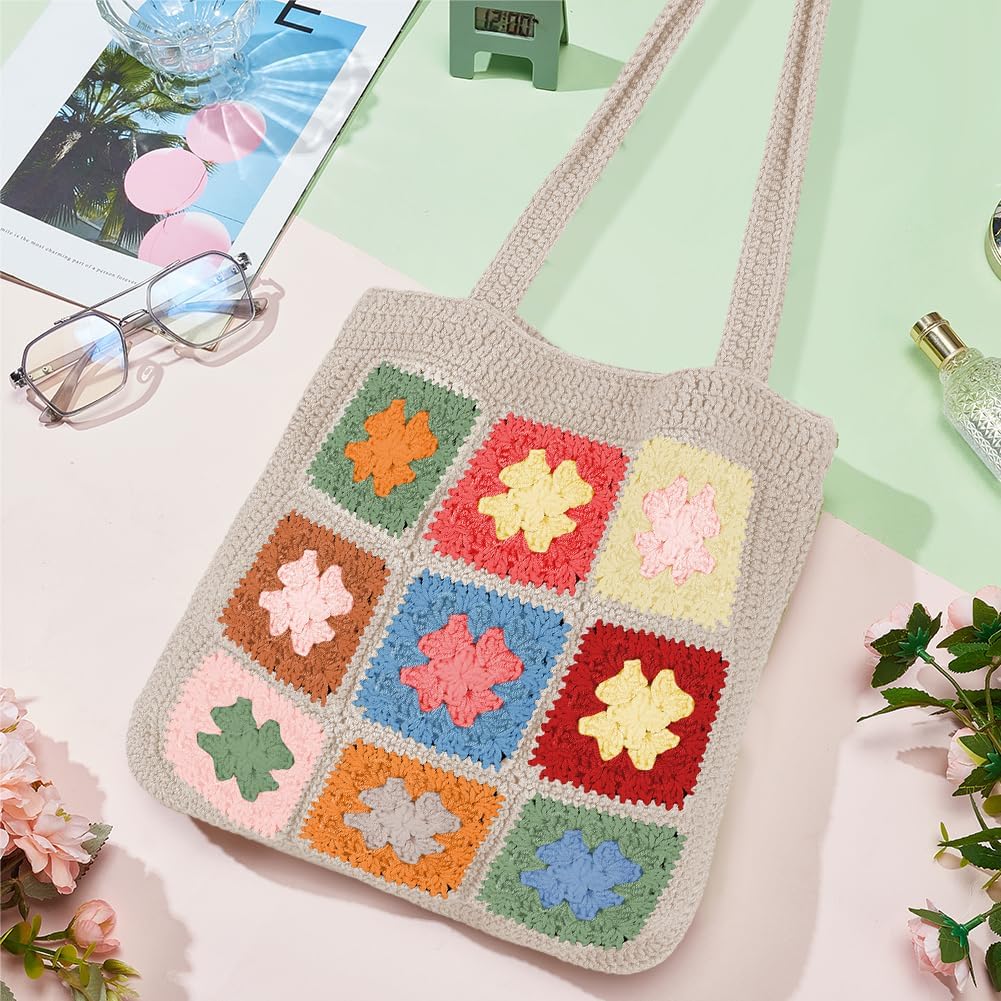 ORIGACH Häkel Tasche Set Für Anfänger, Granny Square Häkeltasche Häkelset, Häkelset für Erwachsene M