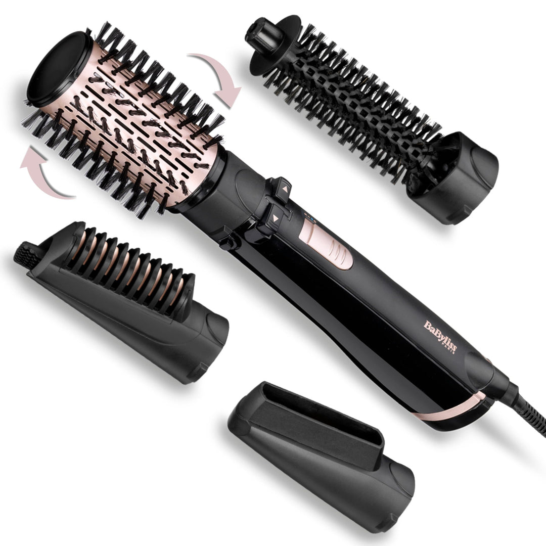BaByliss rotierende Warmluftbürste mit 1000 Watt und 4 Aufsätzen zum Trocknen, Glätten, Formen und f