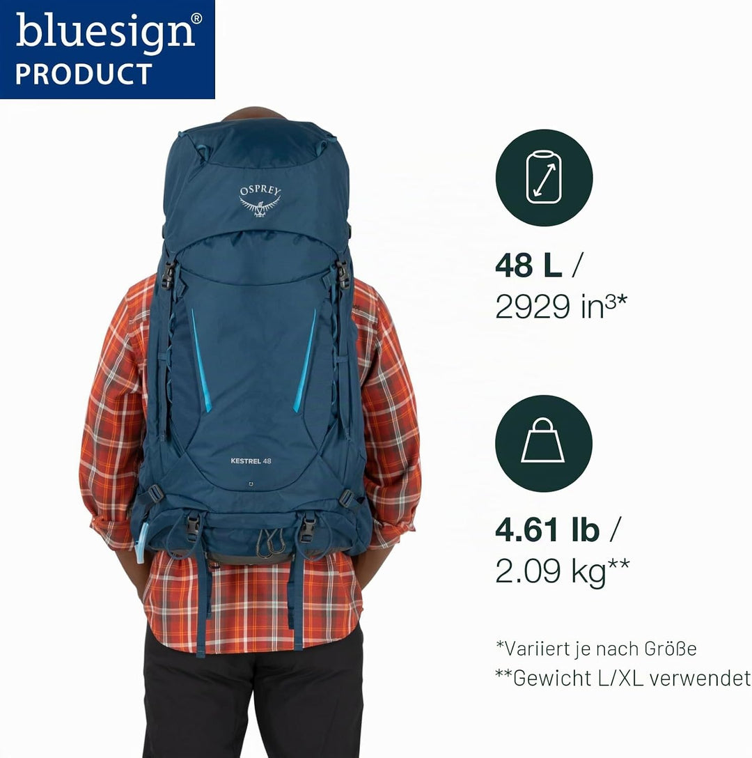 Osprey Europe Herren Kestrel 48 Rucksack Atlas Blue S-M, Atlas Blue S-M