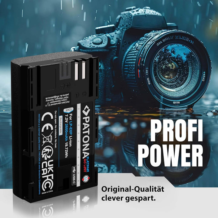 PATONA 2X Platinum Akku LP-E6P LP-E6NH 2600mAh USB-C Eingang Ersatzakku kompatibel mit Canon EOS R7