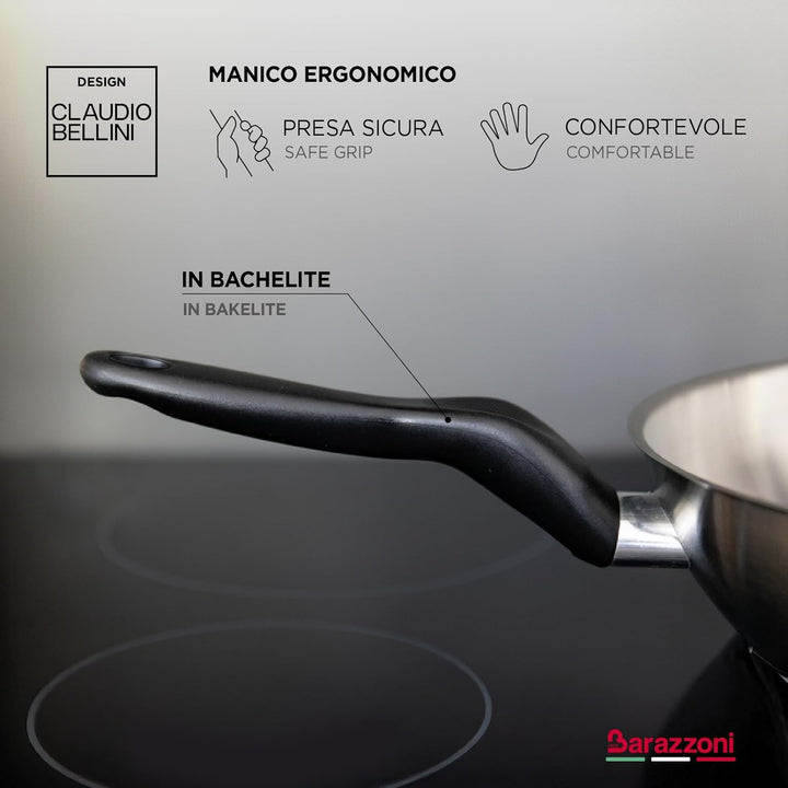 Barazzoni The Inoxidabili Saltapasta Wok, Stahl, silberfarben, 28 cm