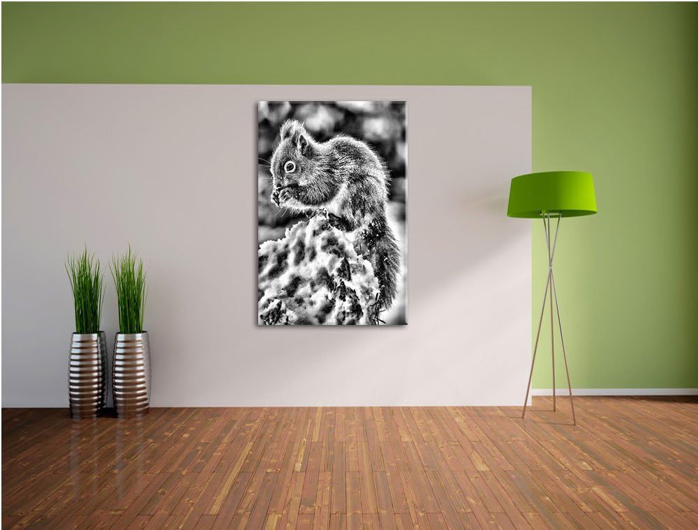Pixxprint Kleines Eichhörnchen im Winter als Leinwandbild/Grösse: 100x70 cm/Wandbild/Kunstdruck/fert