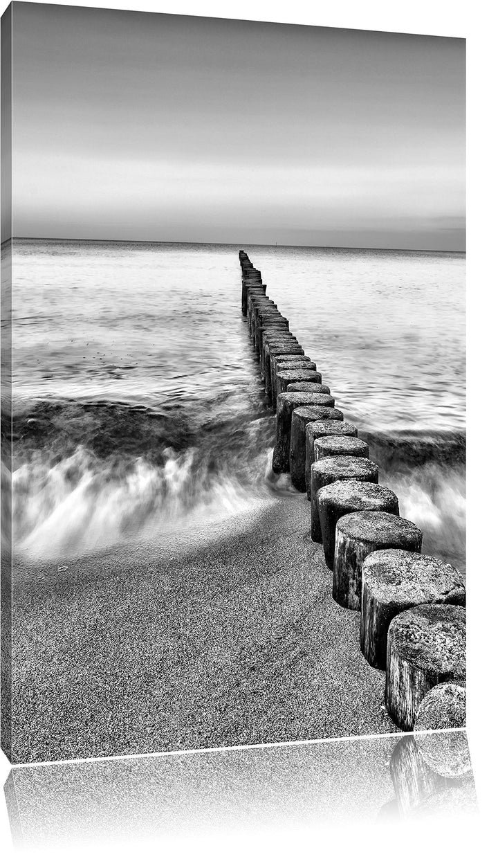 Pixxprint Wellenbrecher im Meer als Leinwandbild | Grösse: 100x70 cm | Wandbild | Kunstdruck | ferti