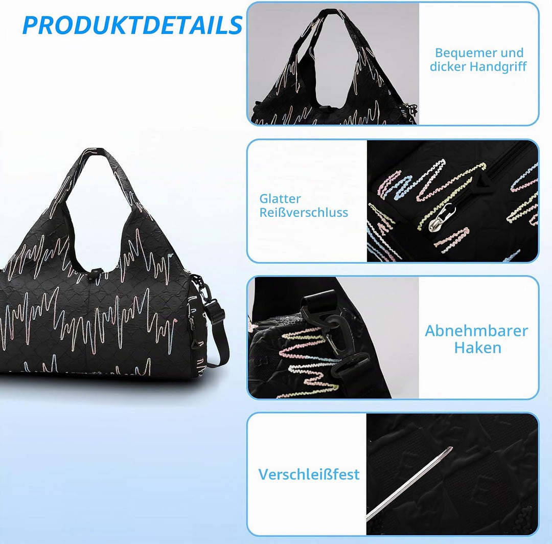 Sporttasche Damen Yogatasche Gross, Sporttasche Reisetasche mit Schuhfach &amp; Nassfach, Wasserdicht Tr
