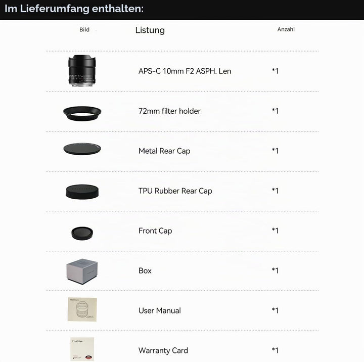 TTARTISAN 10mm F2.0 APS-C ASPH. Ultraweitwinkel Kameraobjektiv Manueller Fokus Tragbares Objektiv fü