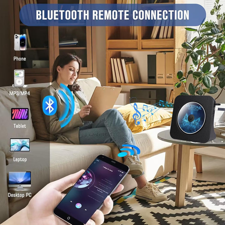 Desktop-CD-Player mit Bluetooth-Sender, tragbarer CD-Player mit Lautsprechern &amp; Timer, Radio-CD-Play