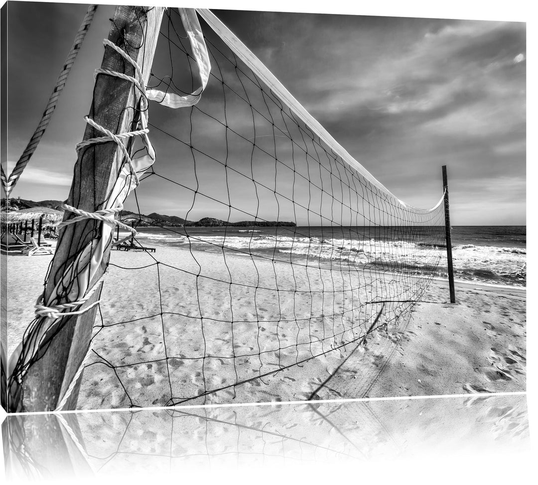 Pixxprint Volleyballnetz am Strand als Leinwandbild/Grösse: 100x70 / Wandbild/Kunstdruck/fertig besp