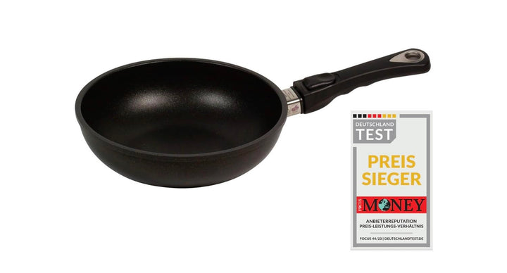 AMT Gastroguss Sauteuse/kleiner Wok, 24 cm Ø, 6 cm hoch, abnehmbarer Stiel, induktionsgeeignet, Lota