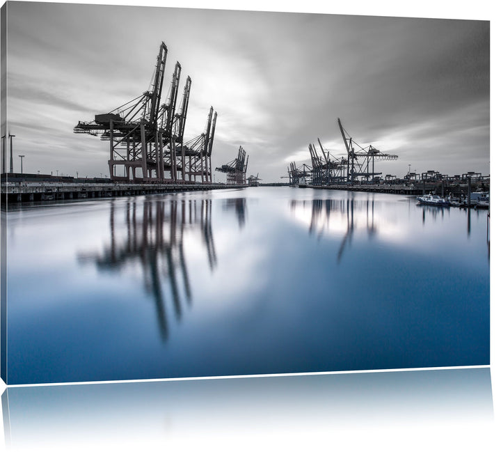 Pixxprint Hafen im Abendschein B&amp;W Detail, Format: 100x70 auf Leinwand, 100x70