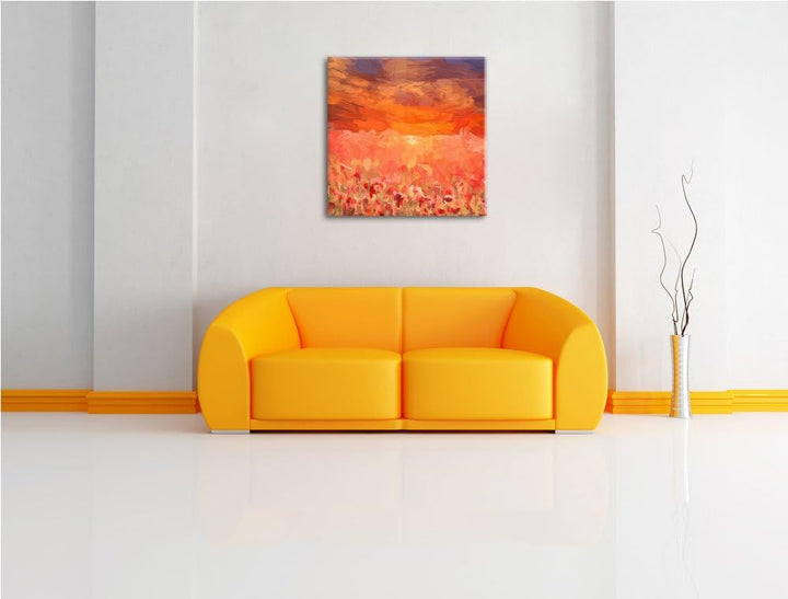 Pixxprint rot leuchtendes Mohnblumenfeld als Leinwandbild/Grösse: 70x70 cm/Wandbild/Kunstdruck/ferti