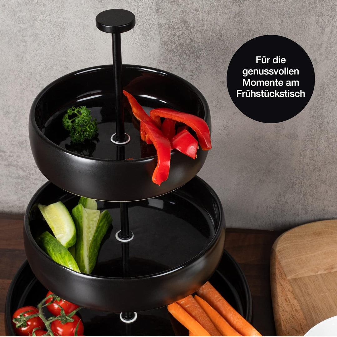 Moritz & Moritz Obst Etagere 3 Etagen - Inkl. Zange - Aus Steinzeug – Moderne Küchen Deko oder Party