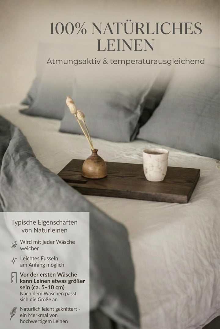 Ger3as Leinen Bettwäsche Set 100% Natur Leinen Stonewashed, Naturfaser Leinen, mit Hotelverschluss (