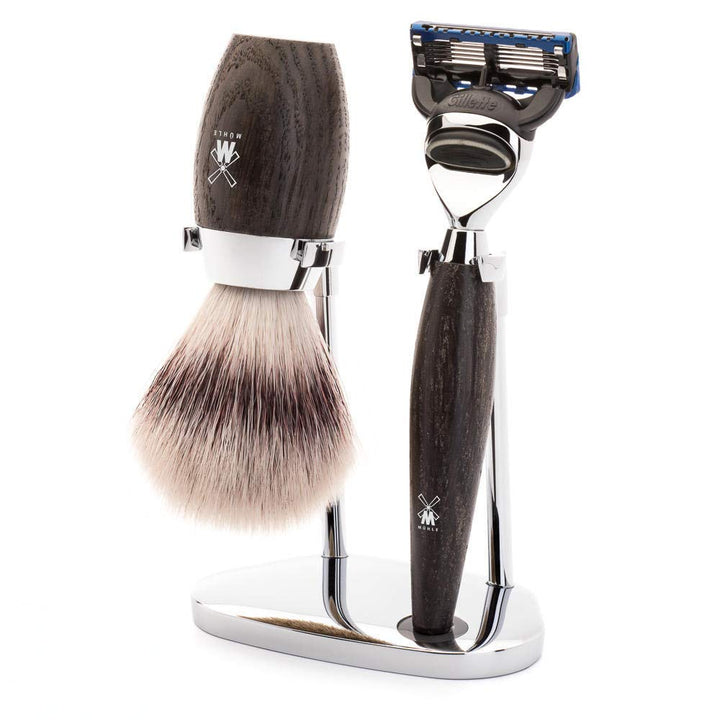 MÜHLE Rasierset - Kosmo Serie - Silvertip Fibre - kompatibel mit Gillette-Klingen - Mooreiche