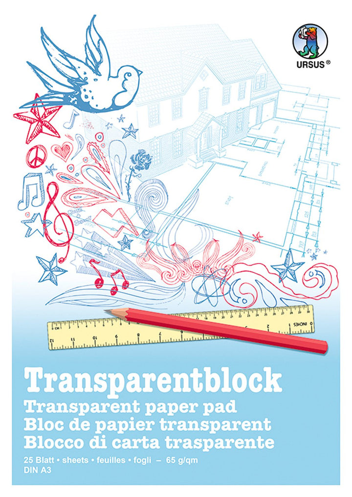 Ursus Transparenter A4-Block, 25 Blatt, Weiss DIN A3 25 Blatt, 65 g/qm, DIN A3 25 Blatt, 65 g/qm